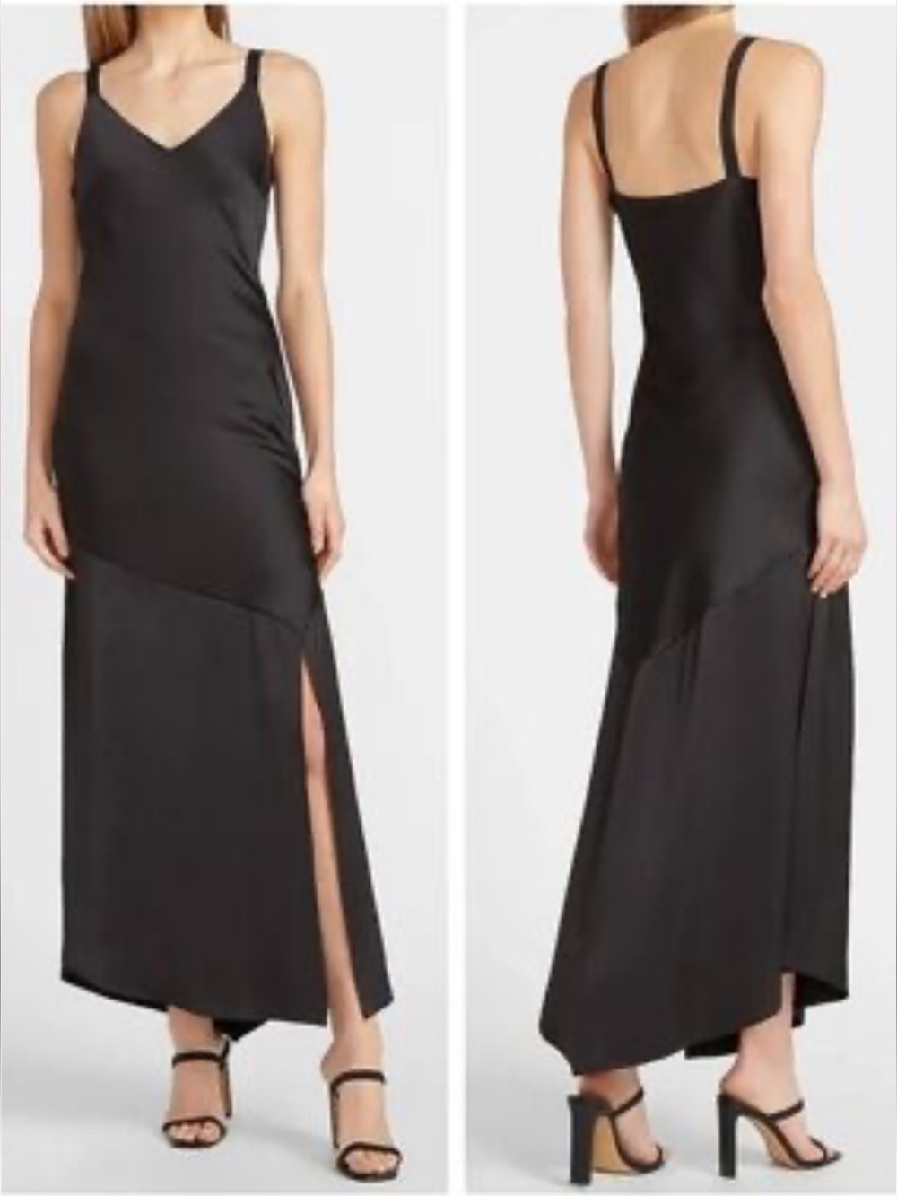 Express Satin V-Neck Midi Slip Dress in black size XS / TP